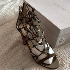 Jimmy Choo Classic Bronze leather mesh heels with Sleek Design
